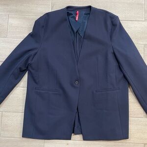 Spanx The Perfect Collarless Blazer 1X Ponte Jacket Oversized Navy Blue 20384R